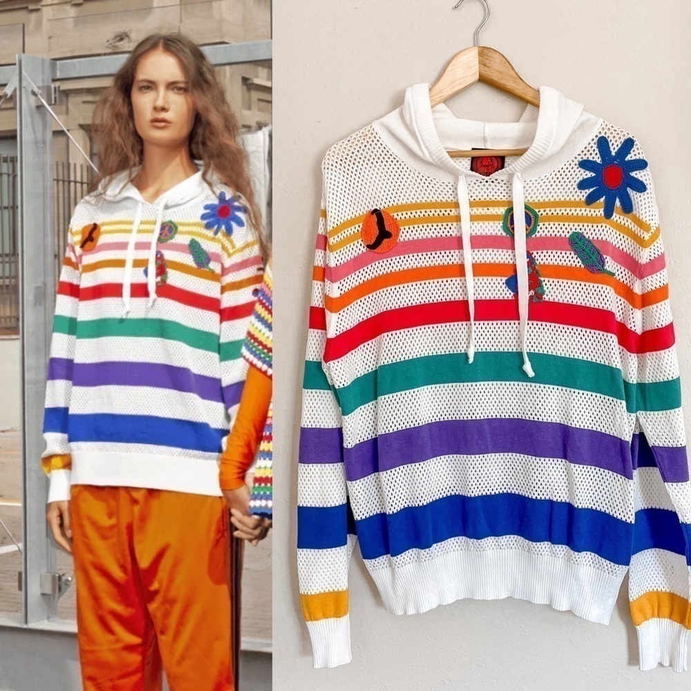 Happy Sheep | 100% cotton‎ colorful striped knit patchwork hoodie, size